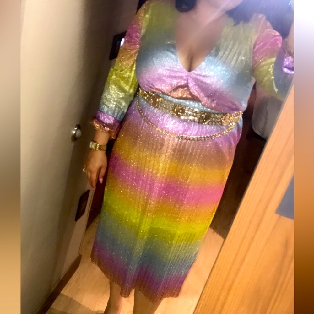 ASOS Multicolor Midi Dress with Gold Accents